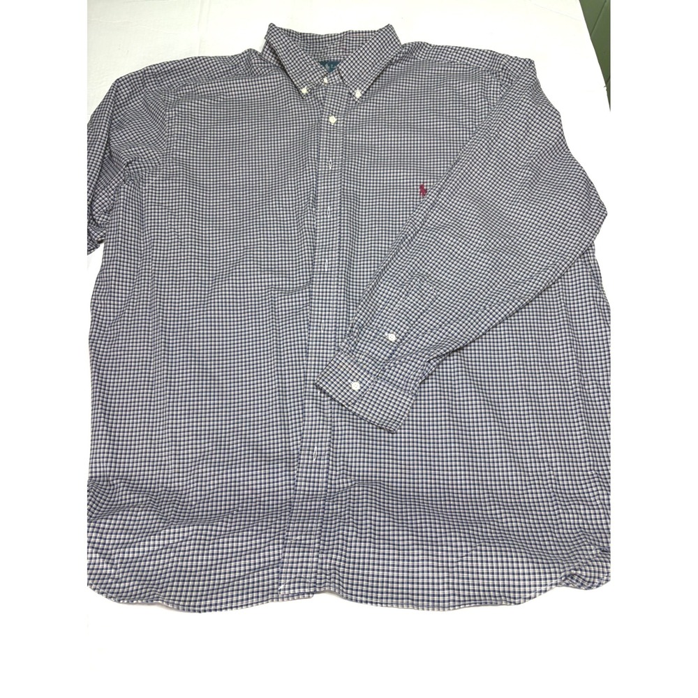 Polo Ralph Lauren Mens Blue White Micro Check Button Down Shirt XL Long Sleeve